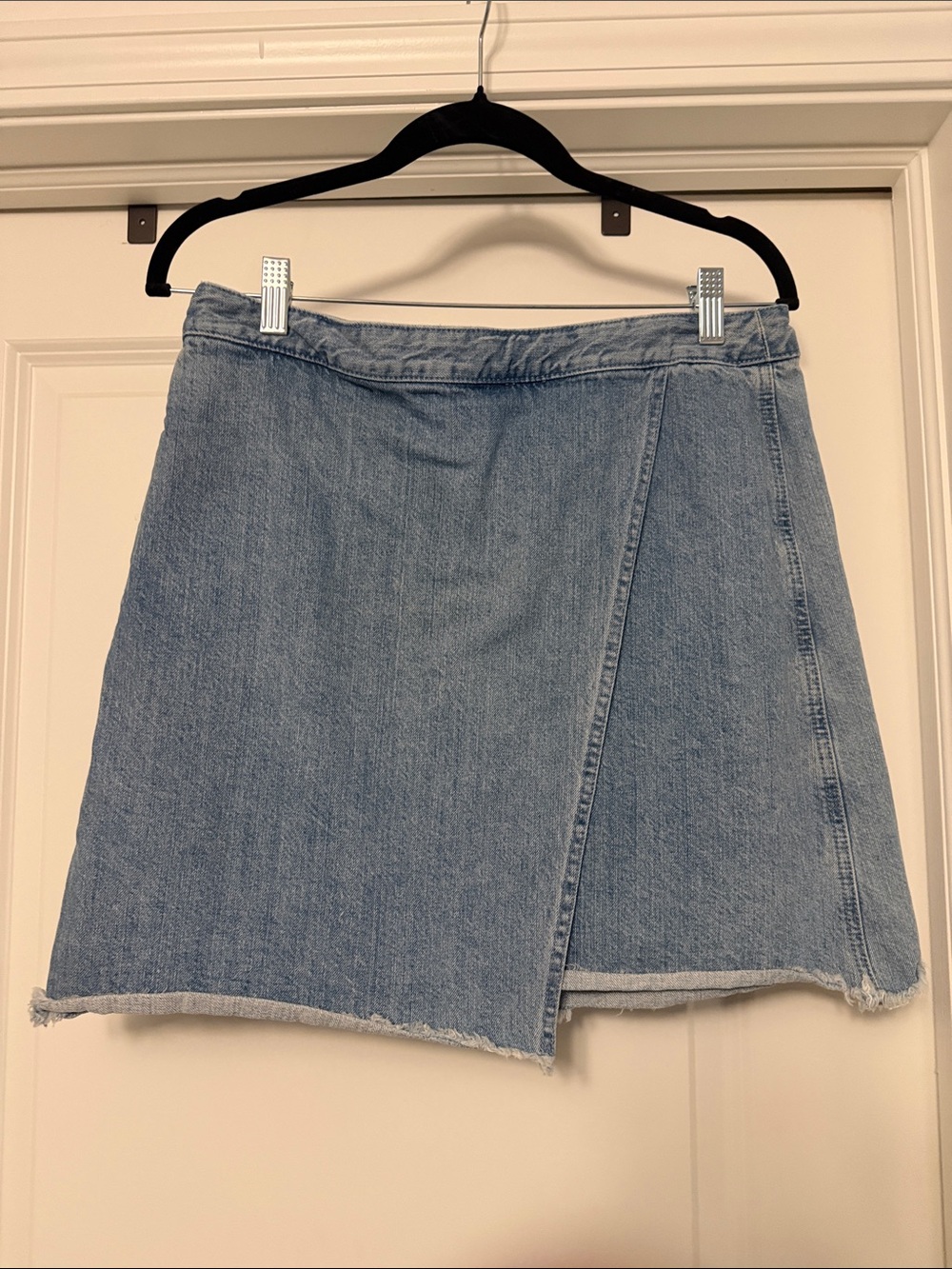 LOFT Light Blue Denim Wrap-Style Mini Skirt
